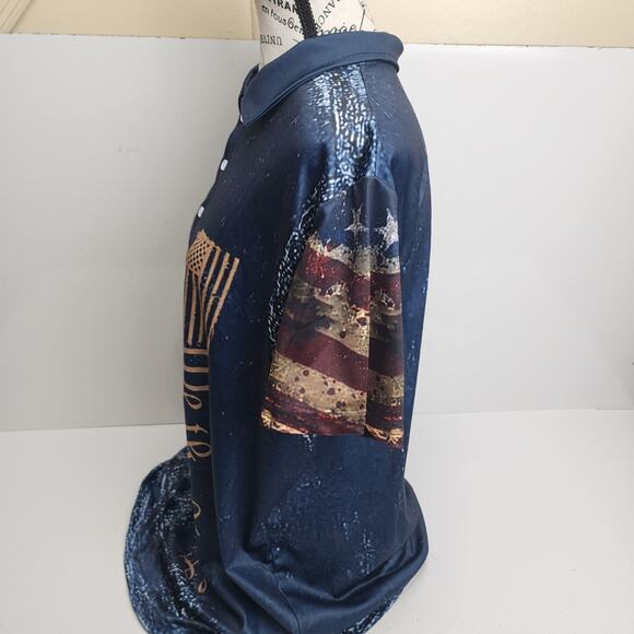 Men's Collared We The People Distressed American Flag Polo Golf Shirt Size XL - Picture 2 of 4